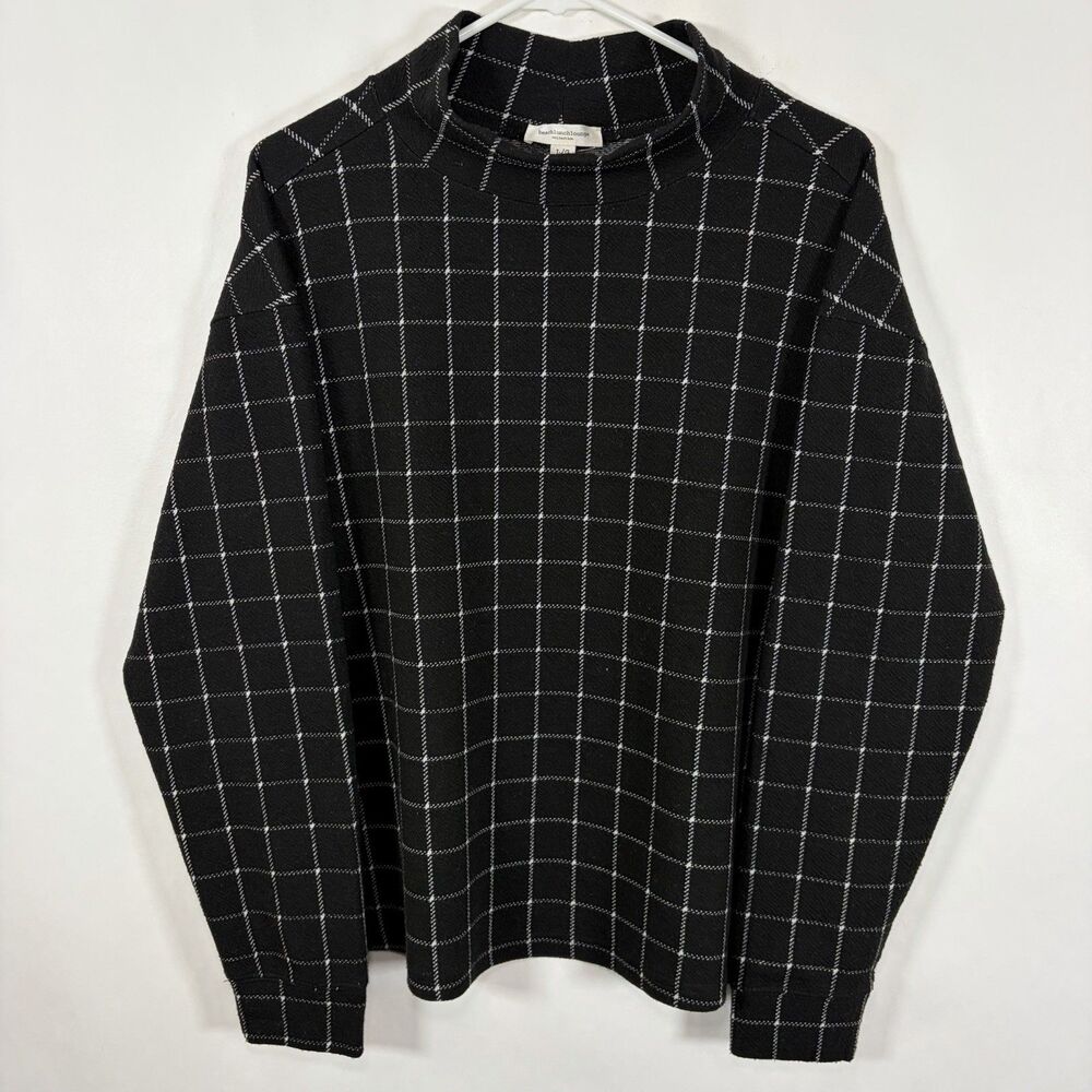 Beach Lunch Lounge Oversized Mock Neck Sweater Black White Window Pane Checks